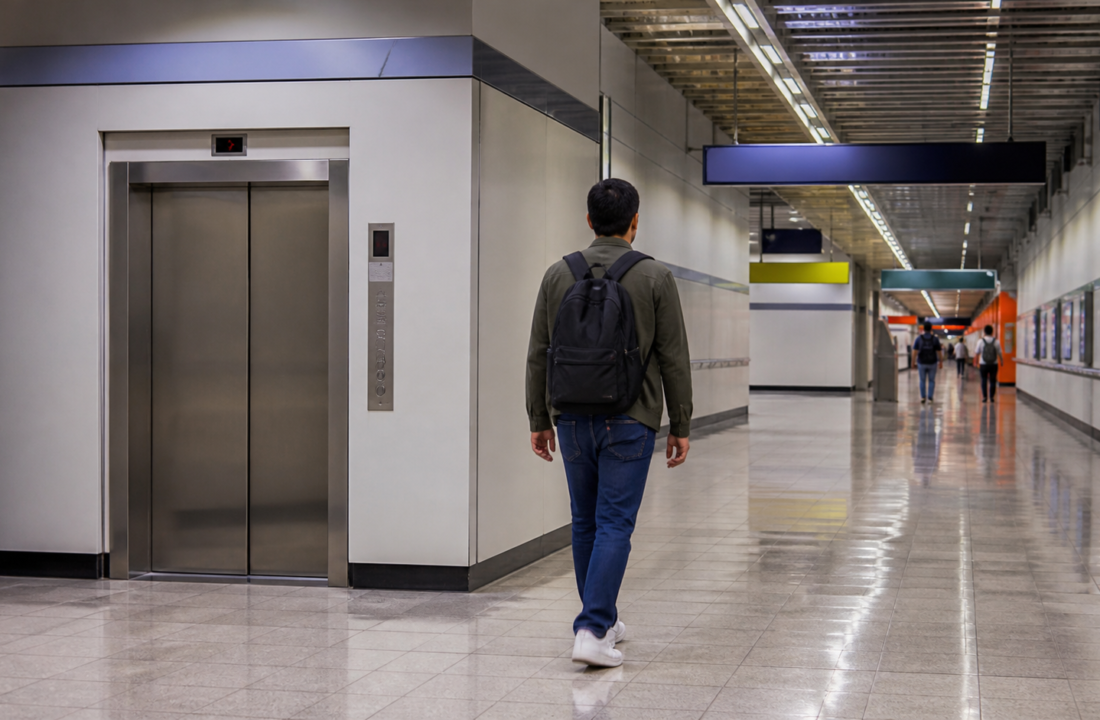 Andén del Metro de la Ciudad de México con señalización de líneas y pasajeros realizando un transbordo
