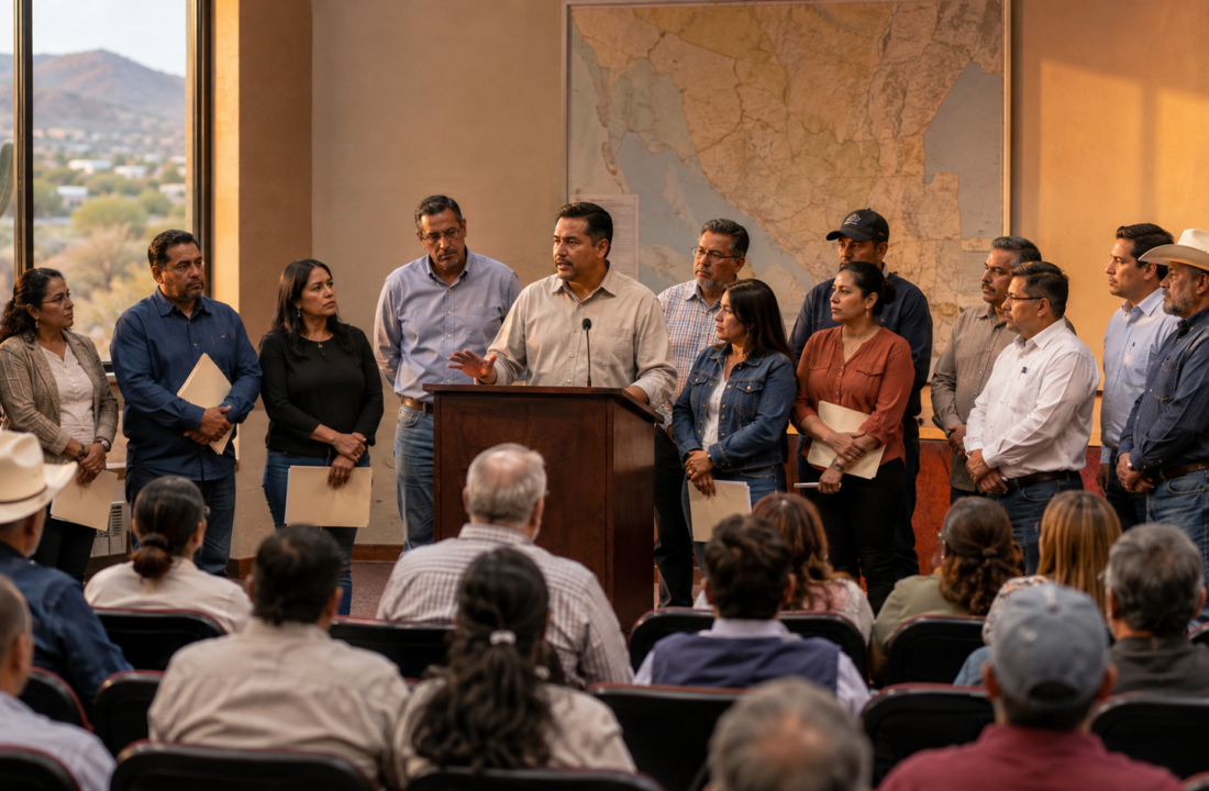Representantes y liderazgos comunitarios durante una reunión política en Hermosillo, Sonora